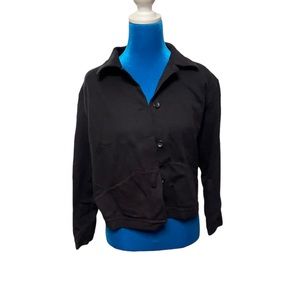 Liz Claiborne black jacket large front buttons cotton rayon nylon blend cropped